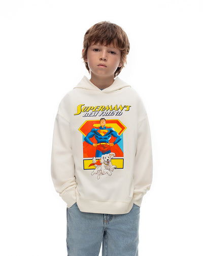 Buzo tipo hoddie Superman en algodón crema niño