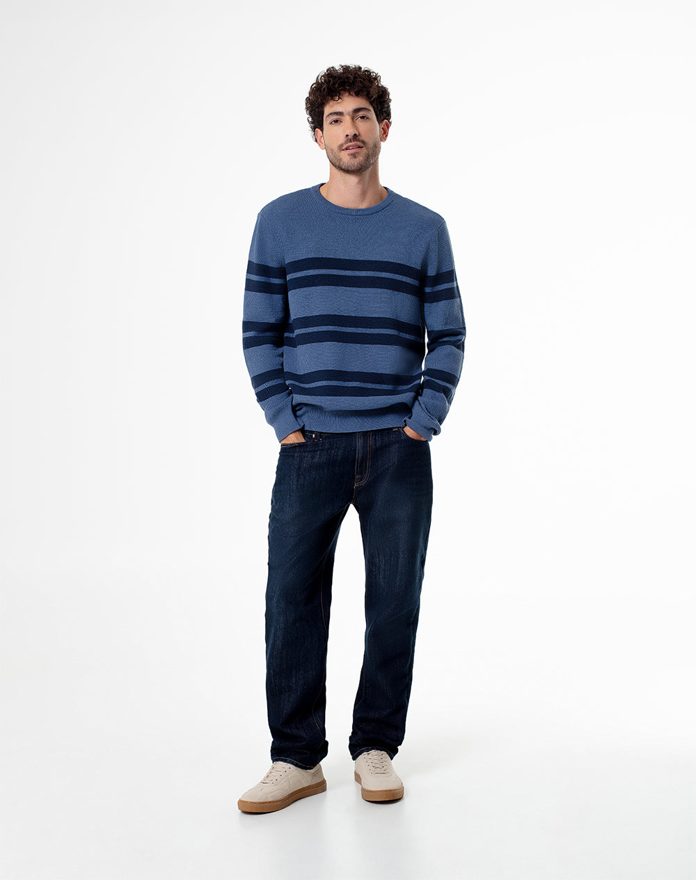 Buzo regular fit azul rayas
