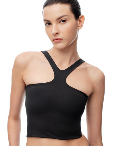 Crop top deportivo secado rápido uso 2 en 1 negra mujer