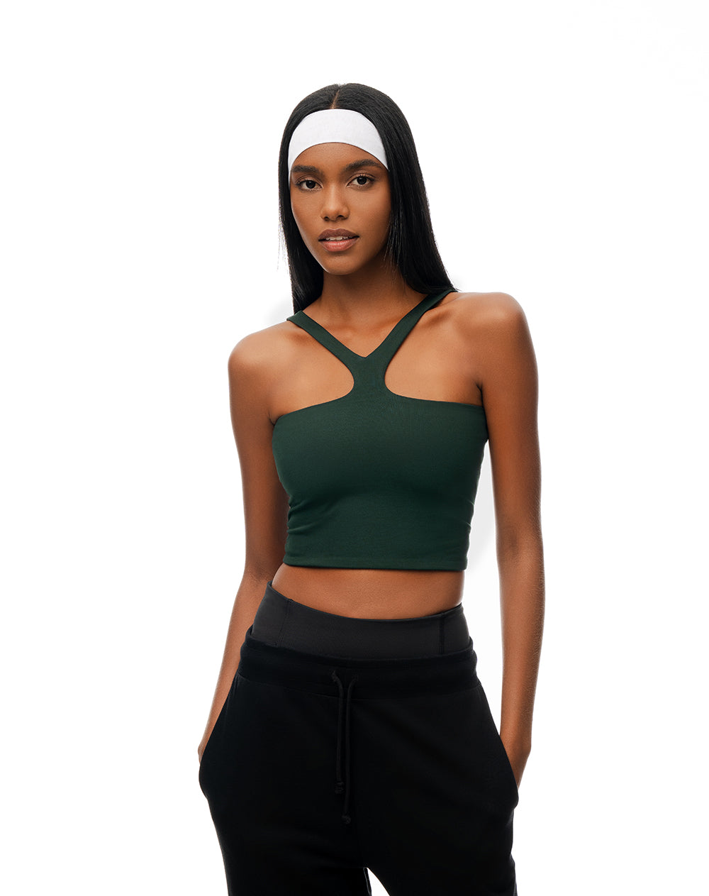 Crop top deportivo secado rápido uso 2 en 1 verde mujer
