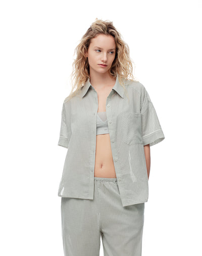 Camisa relaxed manga larga verde mujer