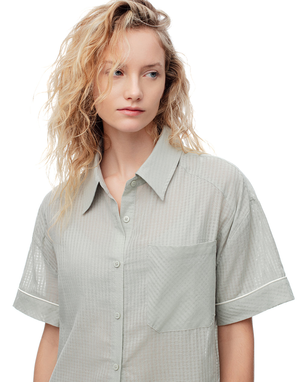 Camisa relaxed manga larga verde mujer