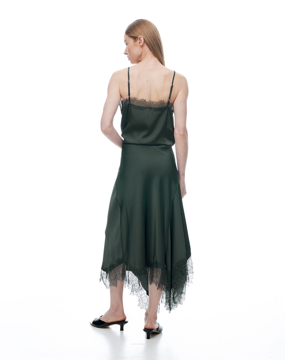 Falda larga tiro medio verde mujer