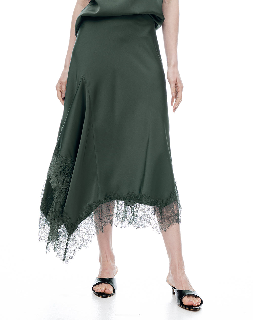 Falda larga tiro medio verde mujer