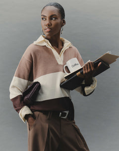 Suéter tipo polo tejido de punto café mujer