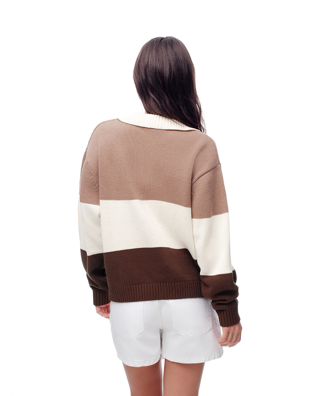 Suéter tipo polo tejido de punto café mujer