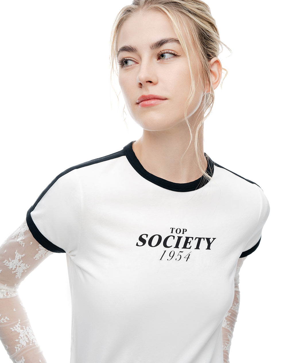 Camiseta slim estampada crudo mujer