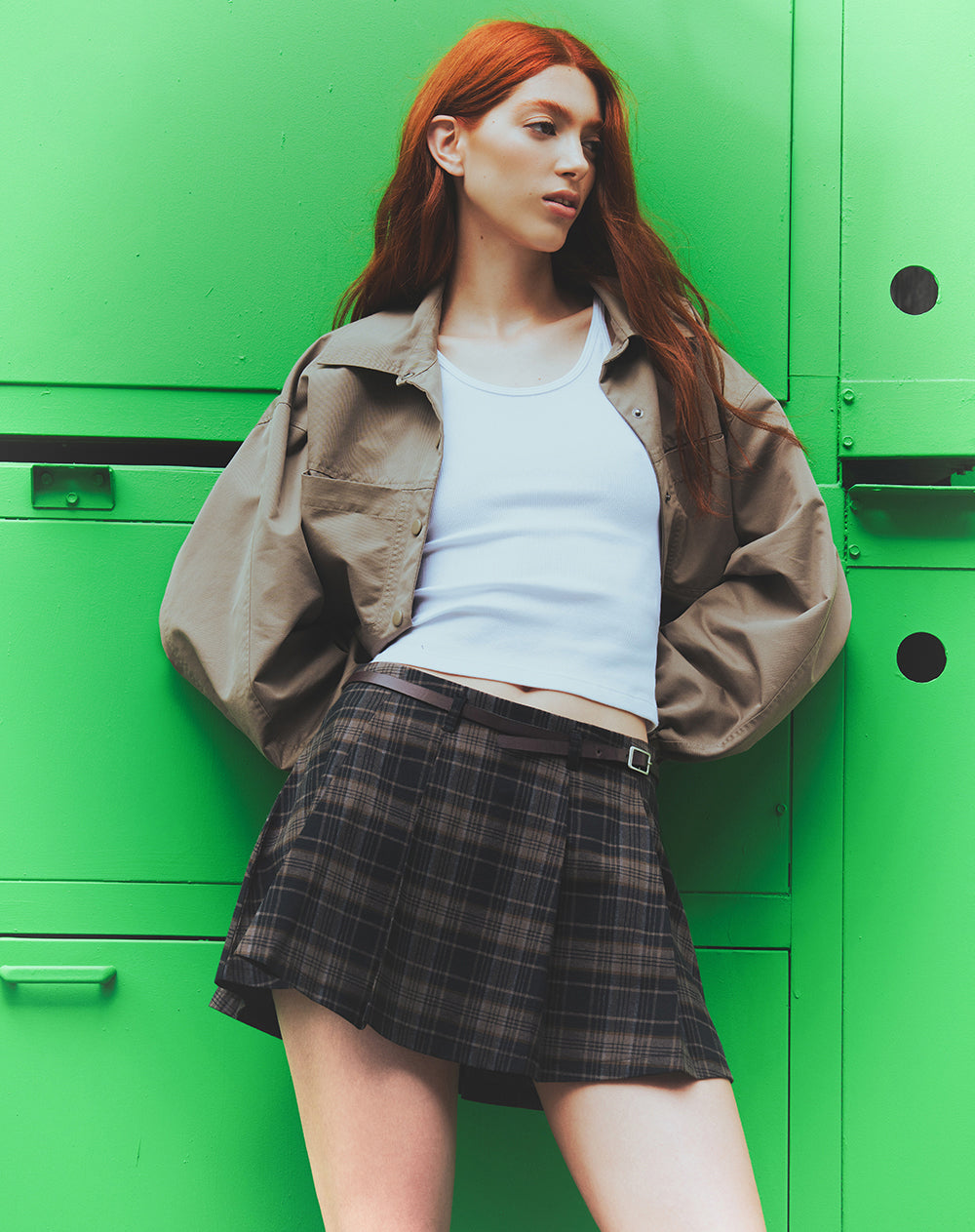 Falda tableada con short interno cuadros mujer