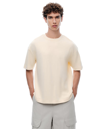 Camiseta regular manga corta crema hombre