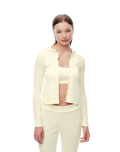 Cardigan fitted punto calado amarillo mujer