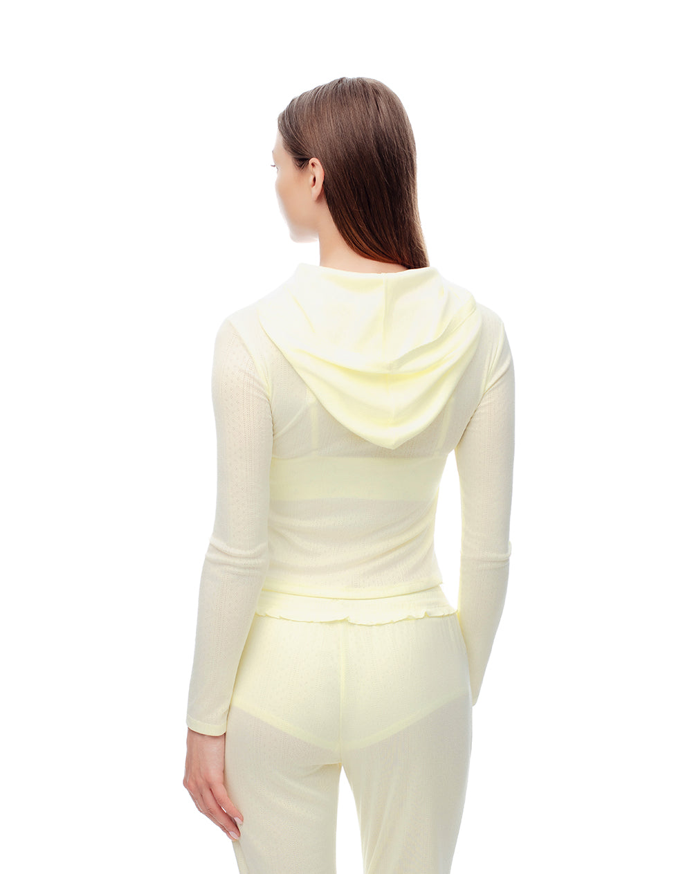 Cardigan fitted punto calado amarillo mujer