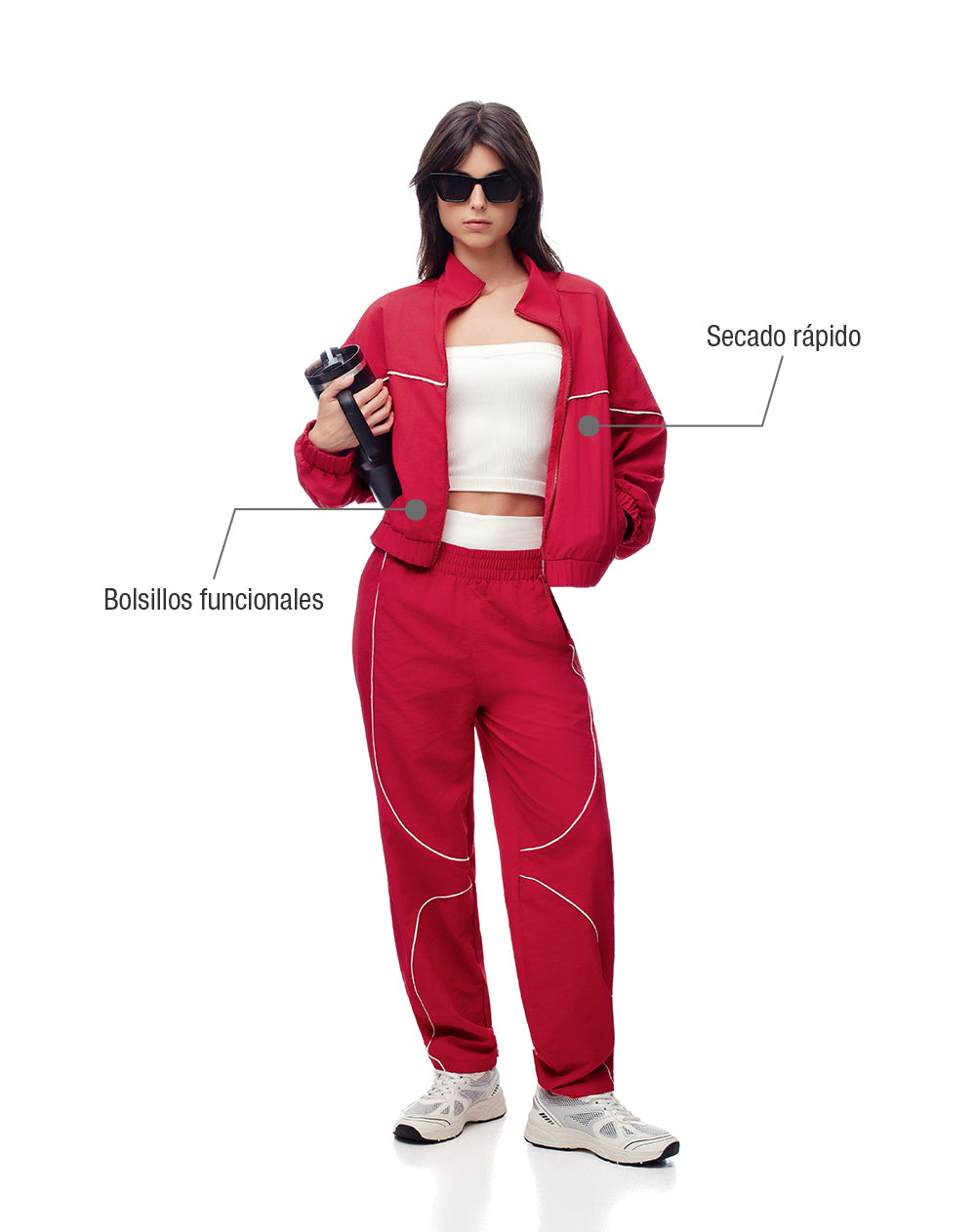 Chaqueta cropped secado rápido rojo mujer