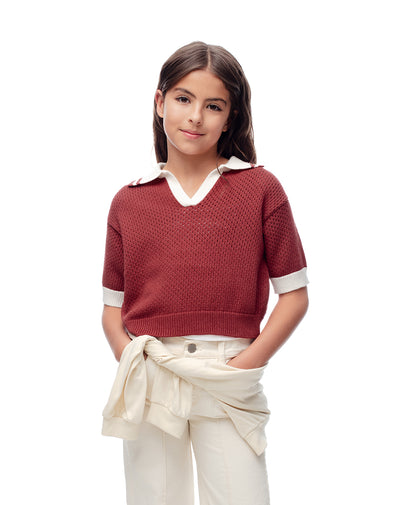 Polo regular tejido de punto roja niña