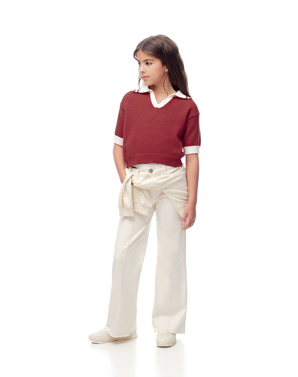 Polo regular tejido de punto roja niña