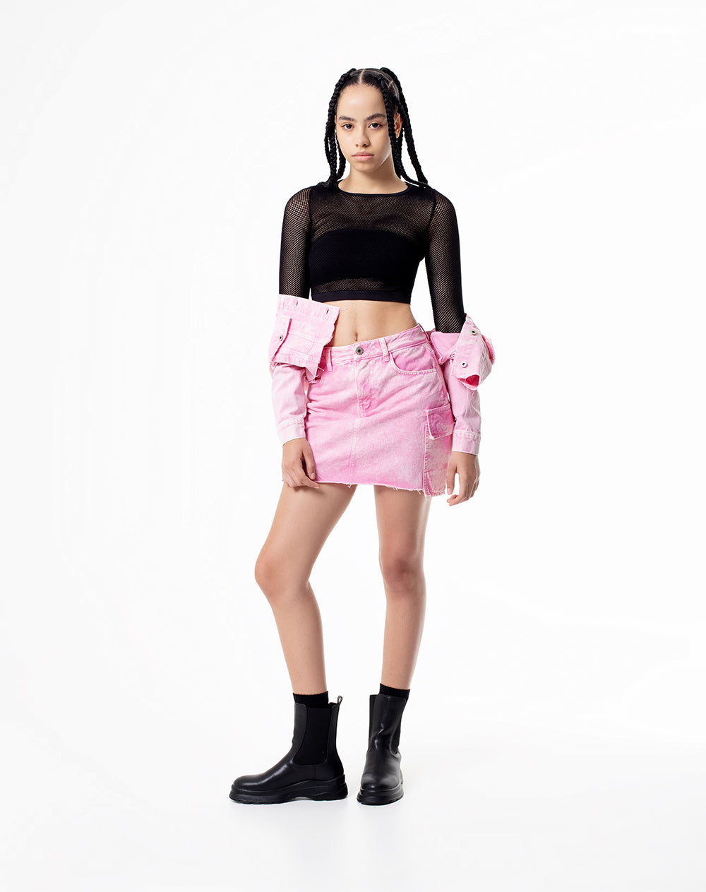Crop top manga larga negro