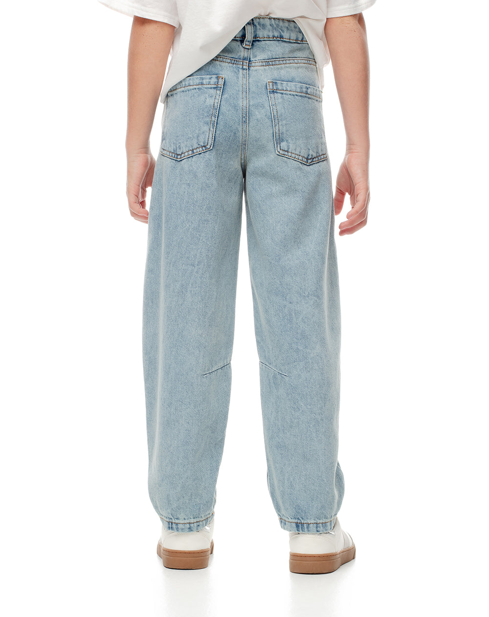 Jean baggy tiro alto elático interno indigo claro para niña