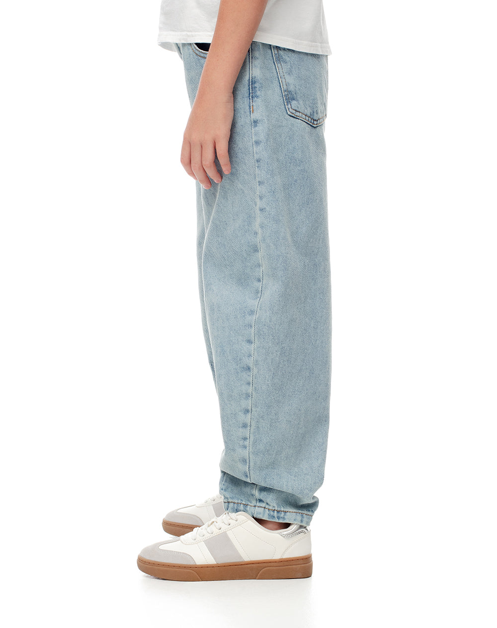 Jean baggy tiro alto elático interno indigo claro para niña