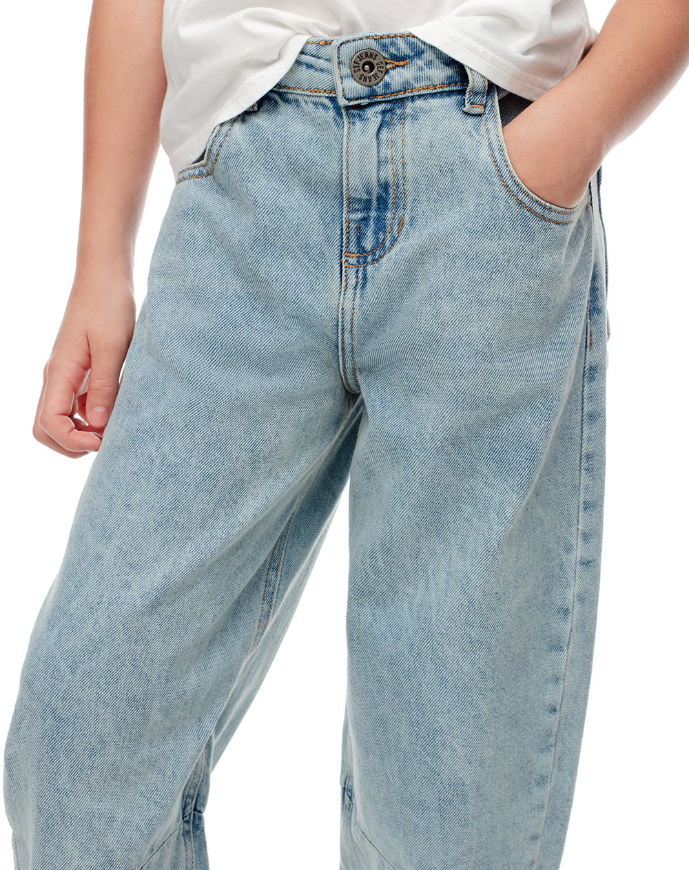 Jean baggy tiro alto elático interno indigo claro para niña