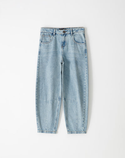 Jean baggy tiro alto elático interno indigo claro para niña