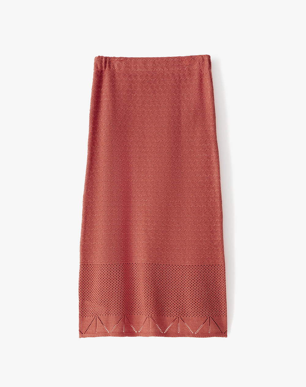 Falda midi tejida calada terracota mujer