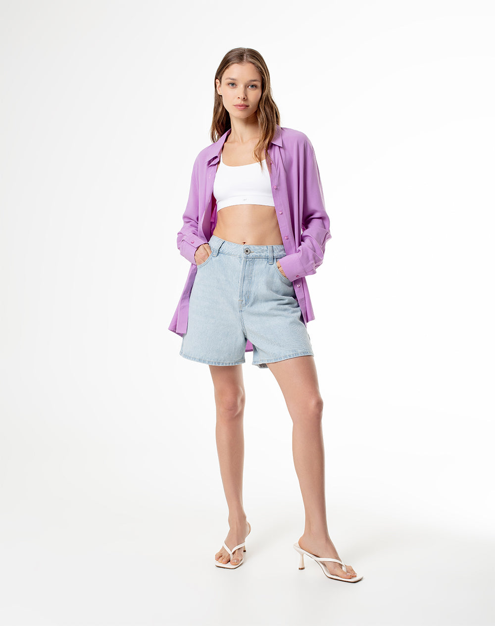 Camisa loose fit manga larga violeta