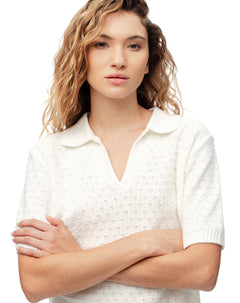 Polo regular tejido de punto blanca mujer