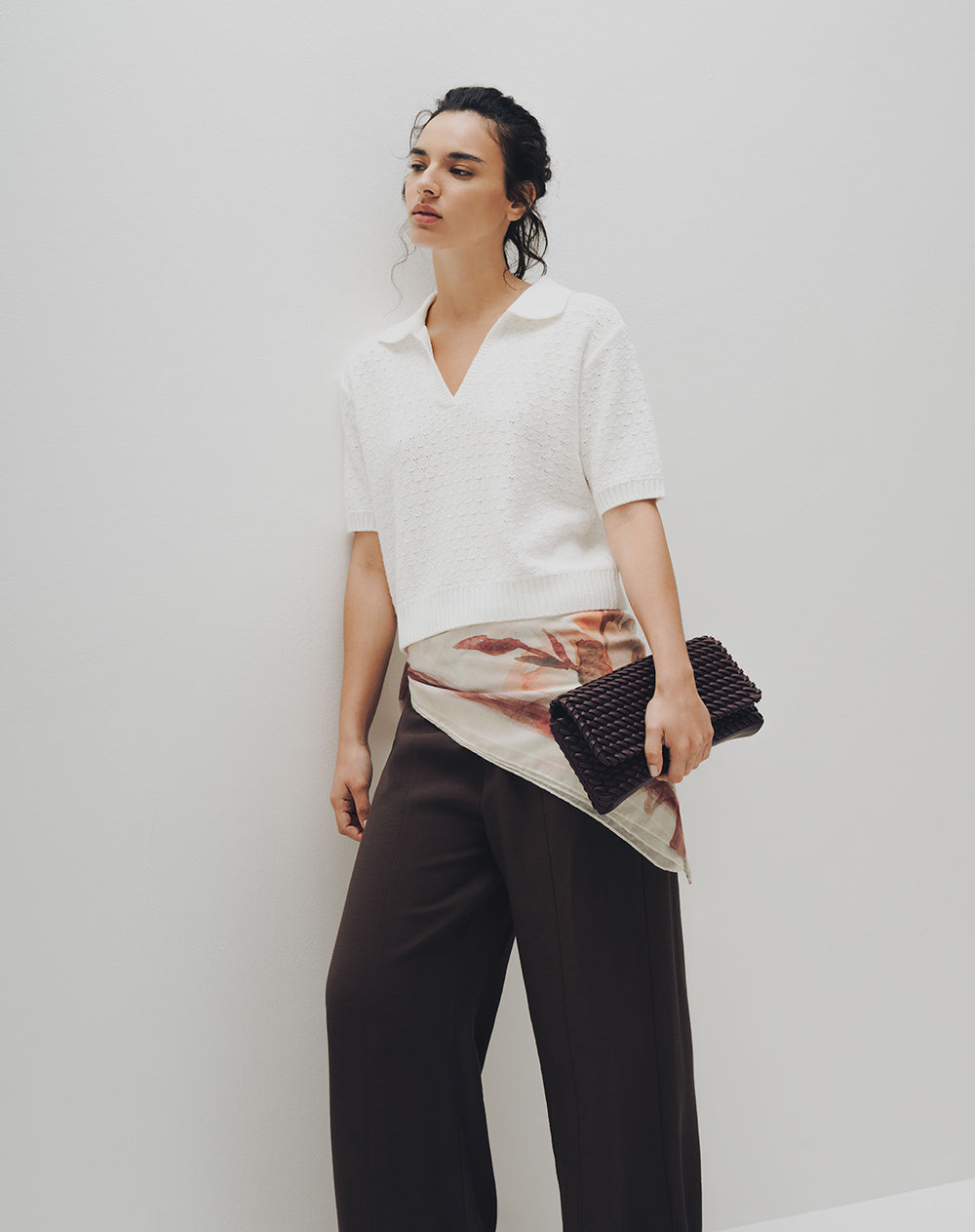 Polo regular tejido de punto blanca mujer