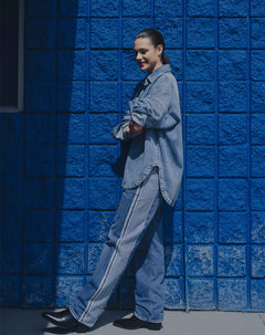 Jean recto tiro medio algodón índigo mujer