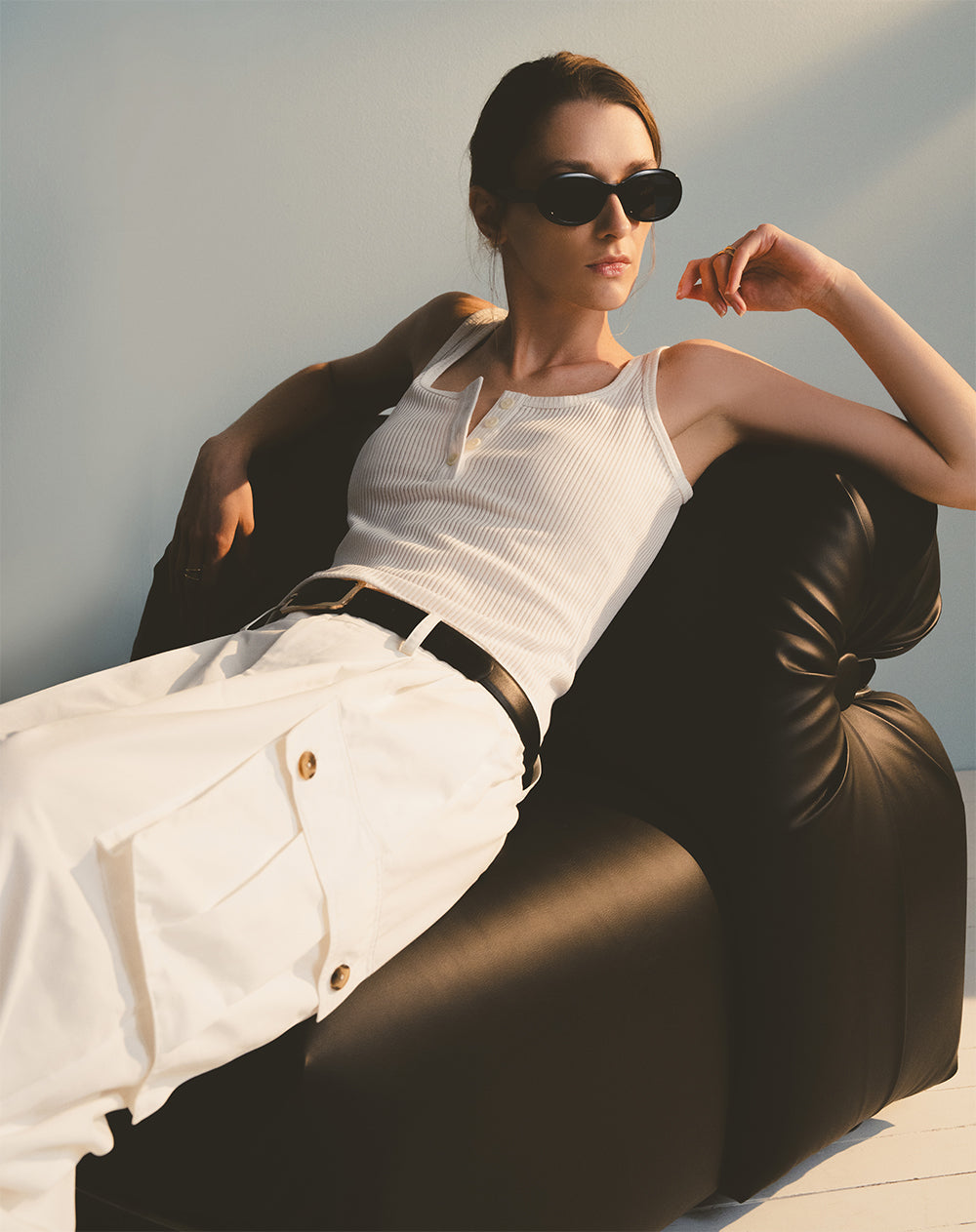 Pantalón relaxed fit tiro alto blanco