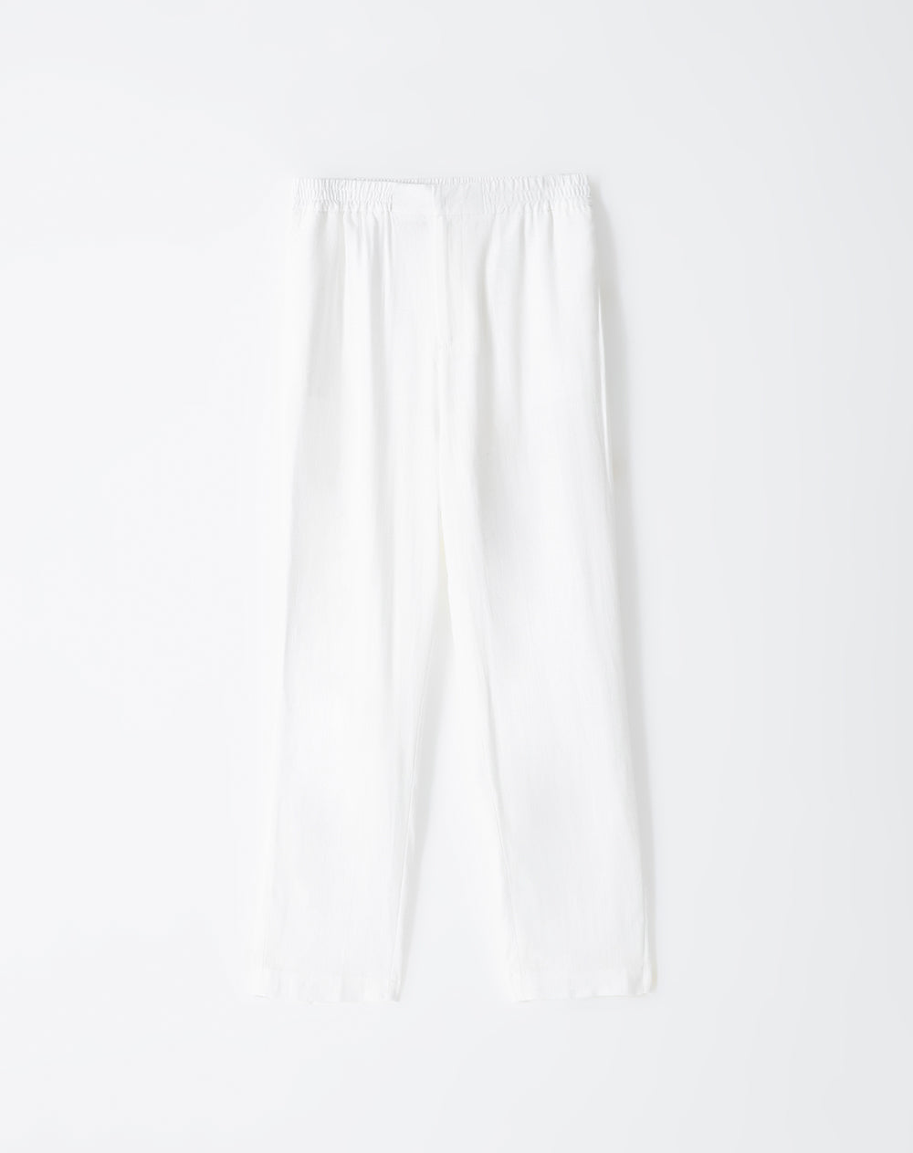 Pantalón recto tiro medio lino elástico en cintura blanco para mujer