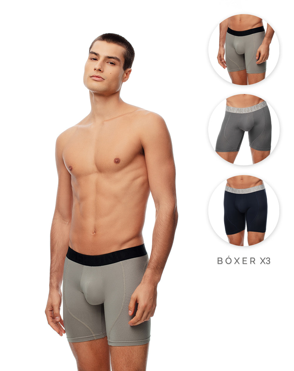 Bóxer deportivo largo control humedad x3unds surtido