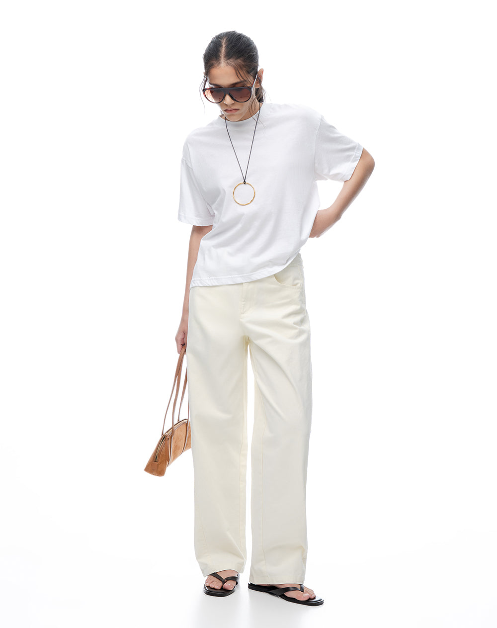 Pantalón loose tiro medio en drill habano mujer