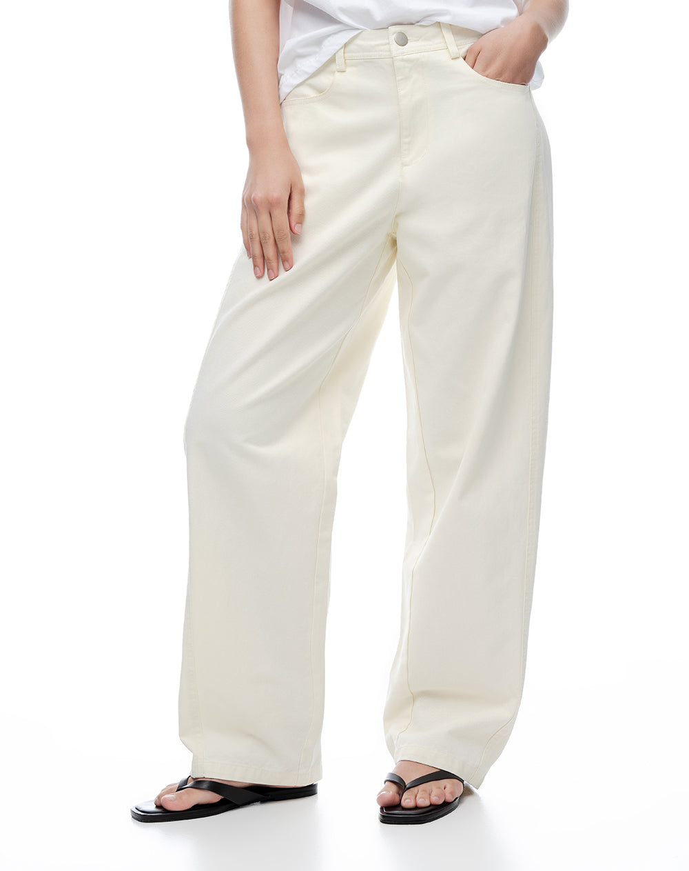 Pantalón loose tiro medio en drill habano mujer