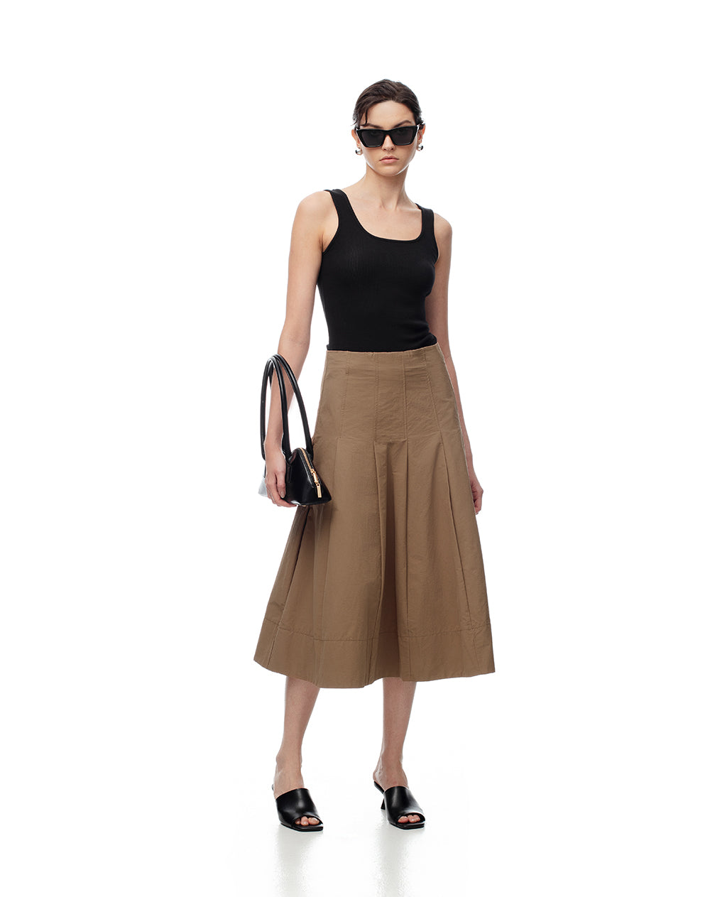 Falda midi tiro alto drill café