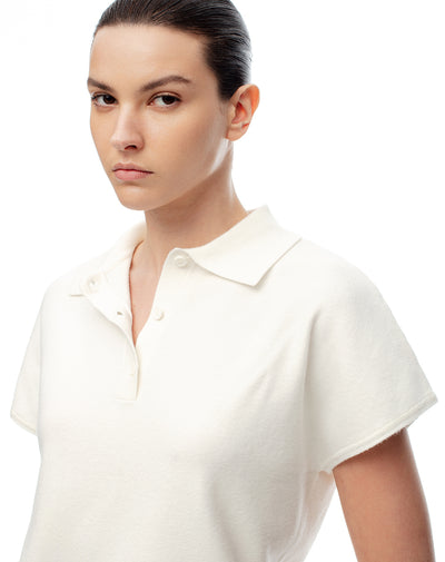 Polo regular tejido de punto blanca mujer