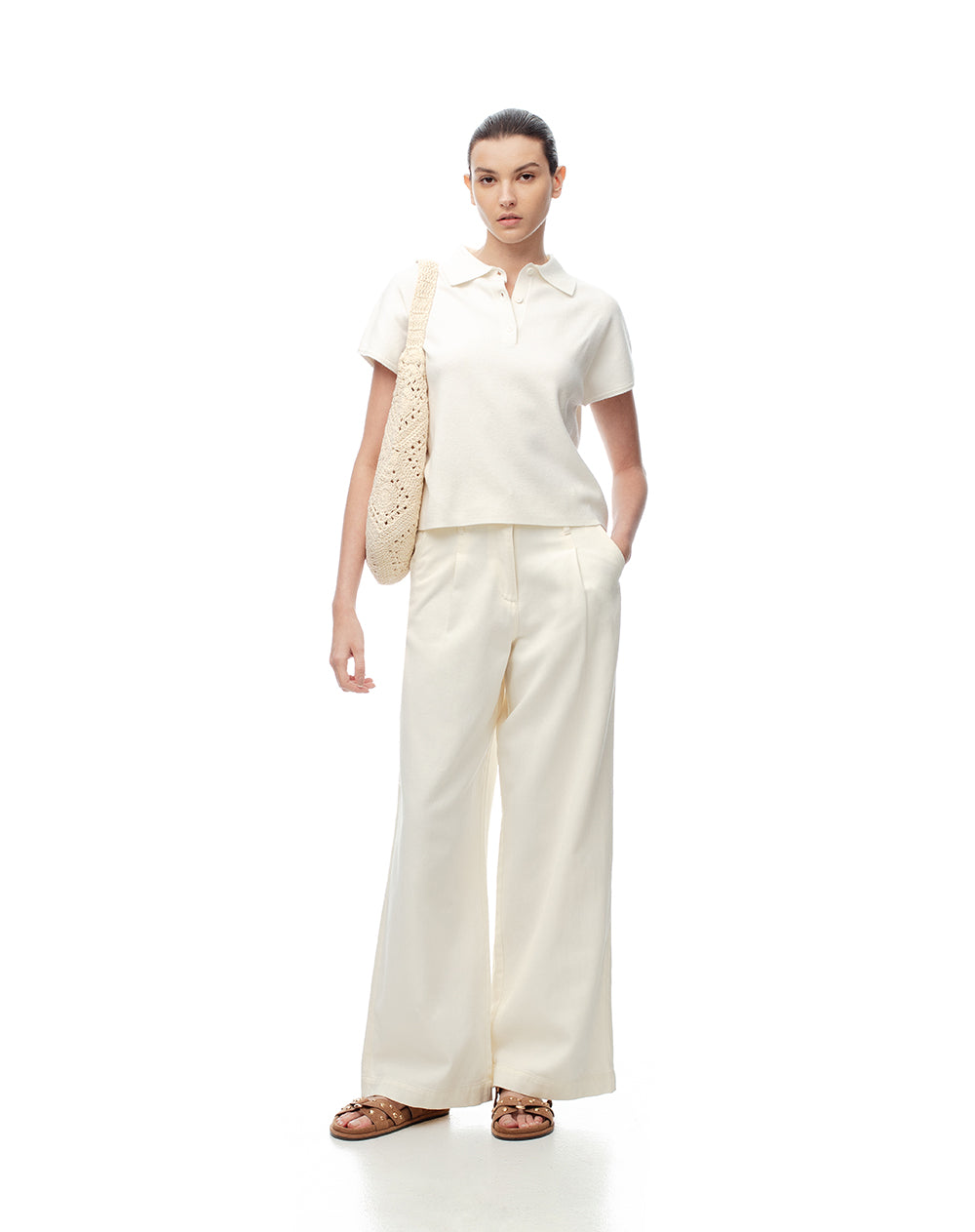 Polo regular tejido de punto blanca mujer