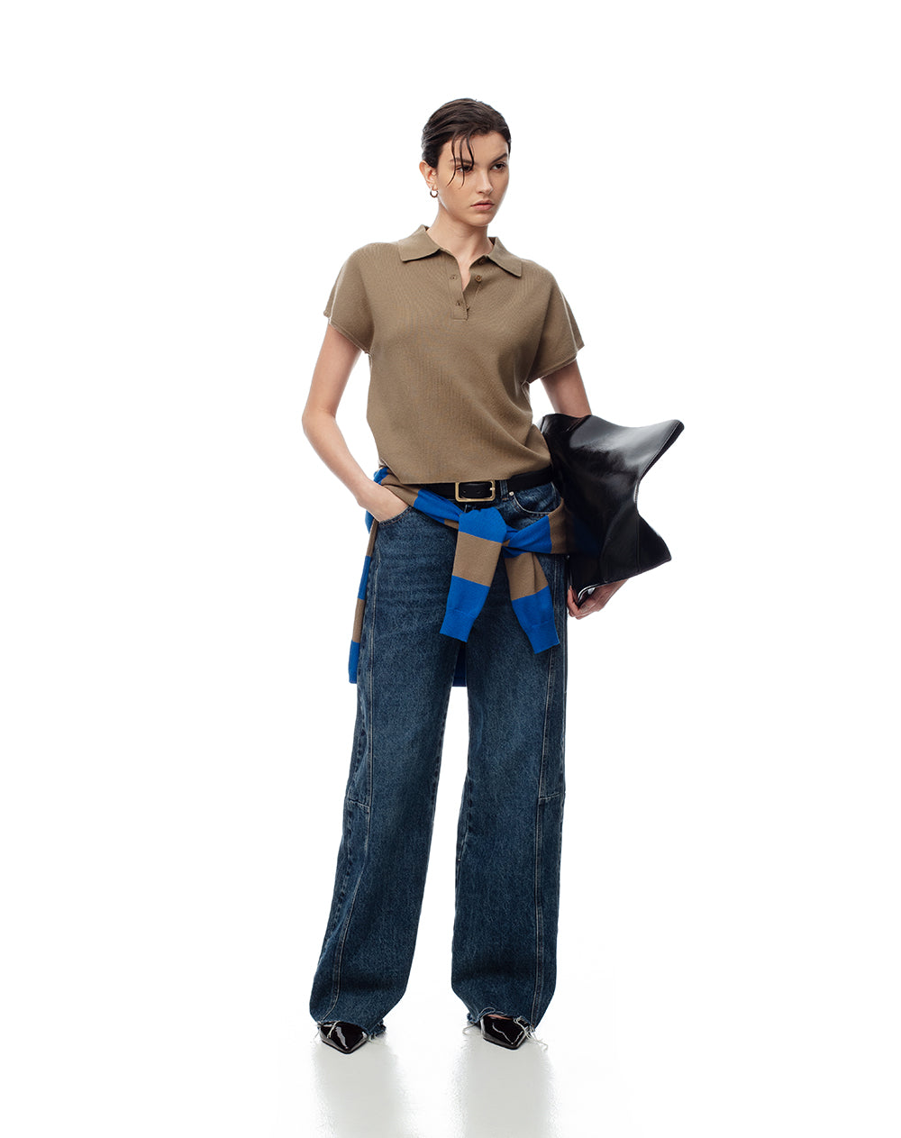 Polo regular tejido de punto café mujer