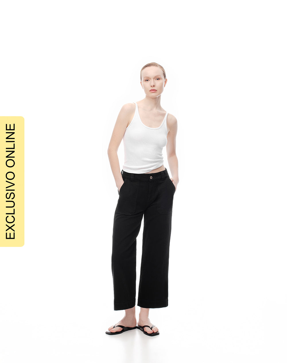 Jean culotte fit tiro medio negro