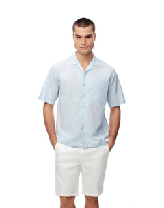 Camisa manga corta regular algodón azul hombre