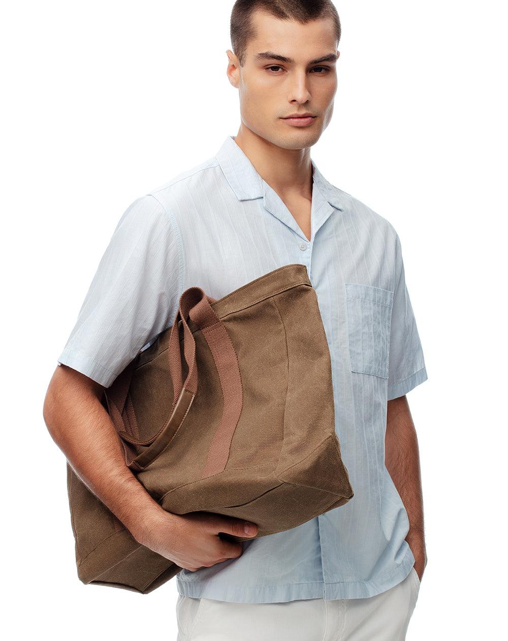 Camisa manga corta regular algodón azul hombre