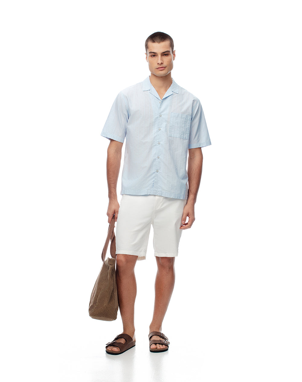 Camisa manga corta regular algodón azul hombre