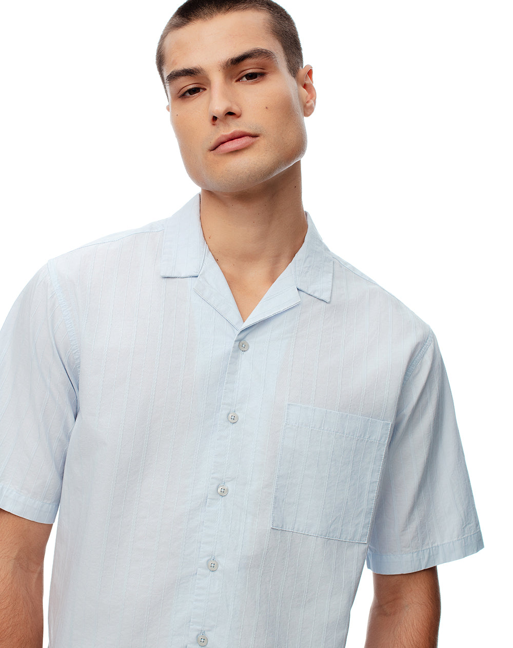 Camisa manga corta regular algodón azul hombre
