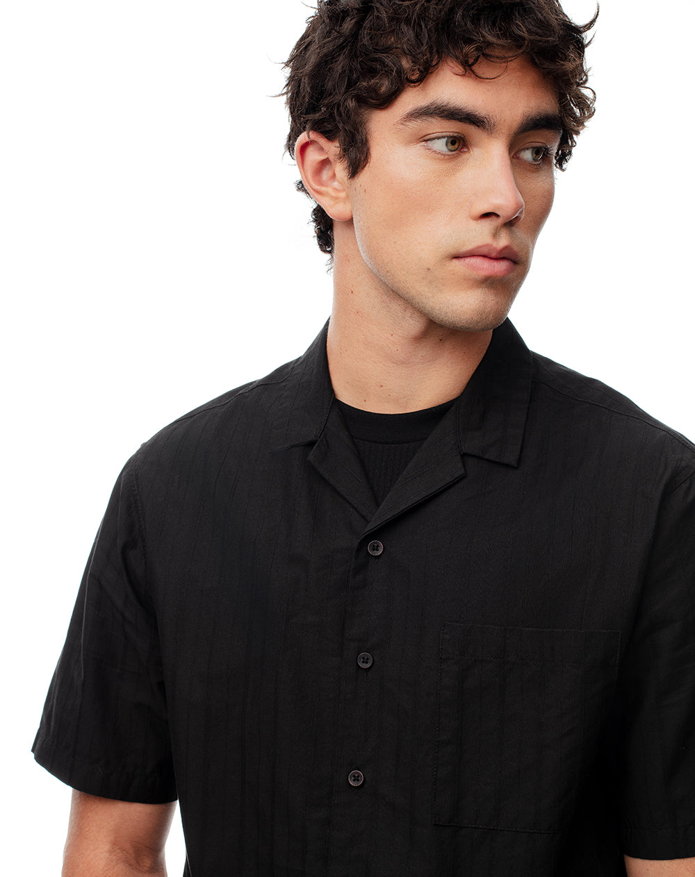 Camisa manga corta regular algodón negra hombre