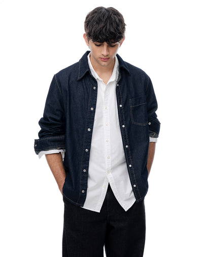 Camisa regular manga larga índigo oscuro hombre