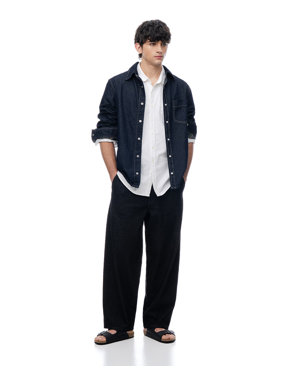 Camisa regular manga larga índigo oscuro hombre