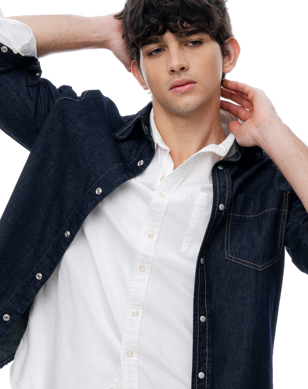 Camisa regular manga larga índigo oscuro hombre