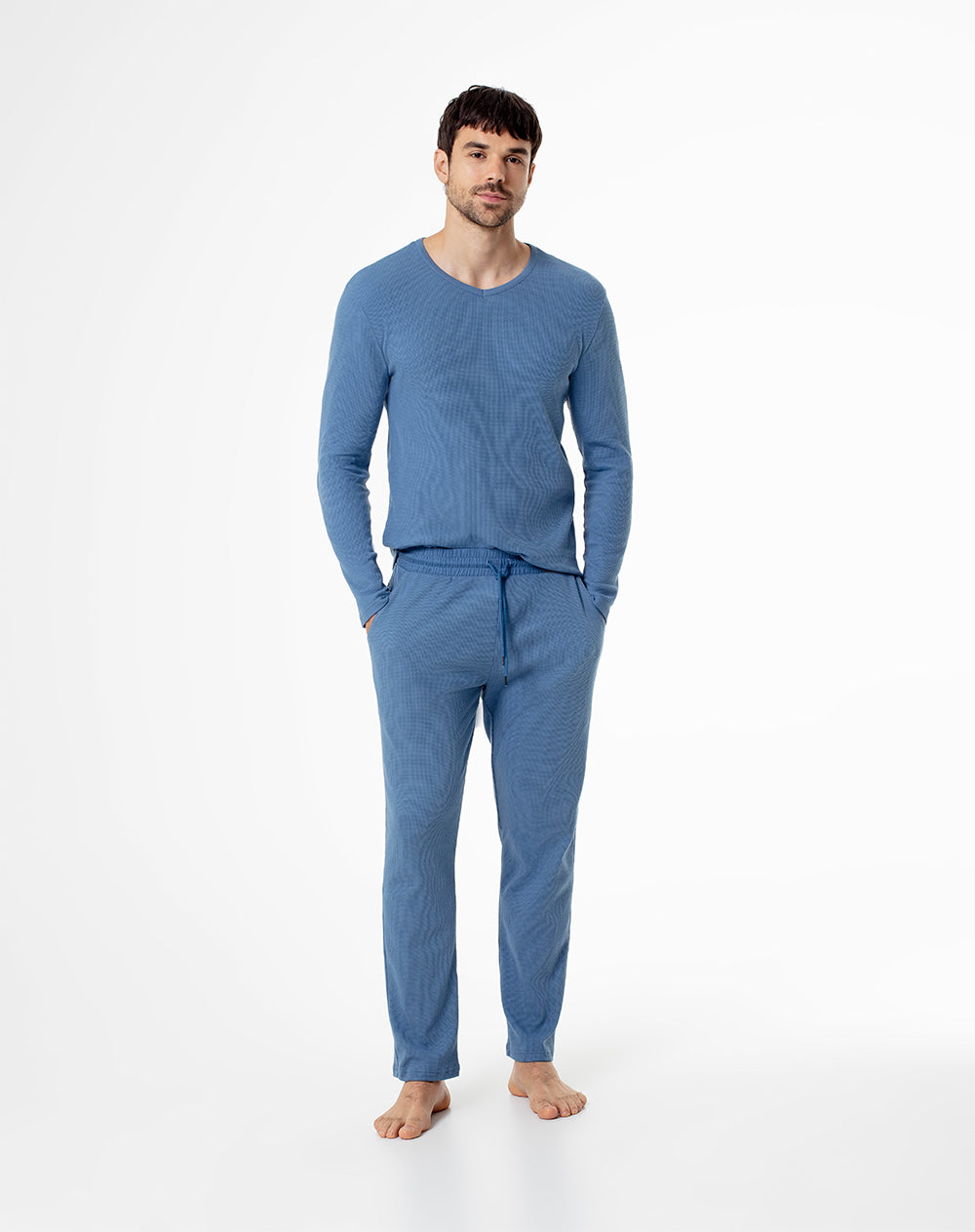 Pantalón regular fit tiro alto azul