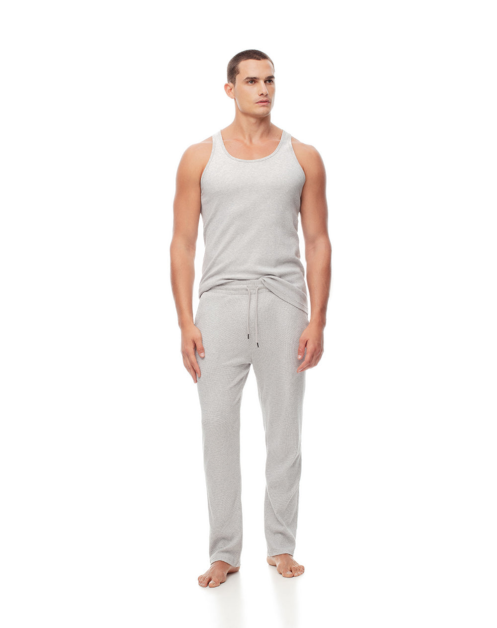 Pantalón regular fit tiro alto gris jaspe