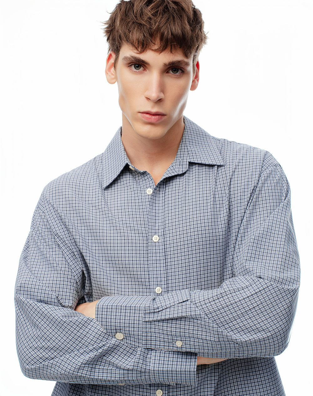 Camisa manga larga oversize algodón cuadros hombre
