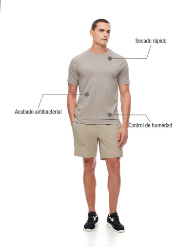 Camiseta deportiva control humedad café hombre